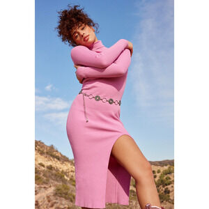 Lulus Snuggle With You Pink Turtleneck Midi Sweater Dress - Size XL